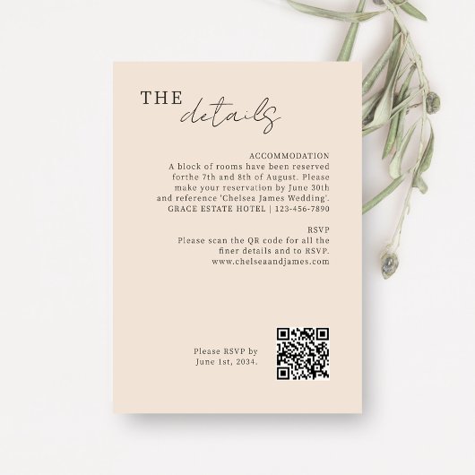 blush peach | Chic Minimal Wedding QR-code Informatiekaartje