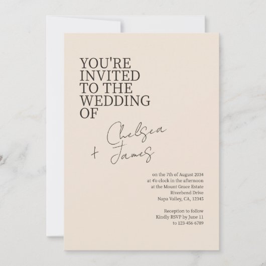 blush peach | Chic Script minimalistische bruiloft Kaart (Voorkant)