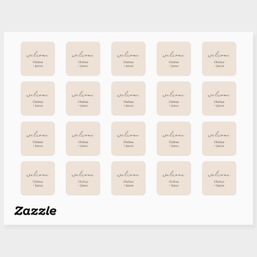 blush peach | Chic Script Welkom bruiloft Vierkante Sticker (Vel)