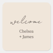 blush peach | Chic Script Welkom bruiloft Vierkante Sticker (Voorkant)
