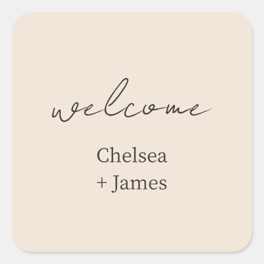 blush peach | Chic Script Welkom bruiloft Vierkante Sticker (Voorkant)
