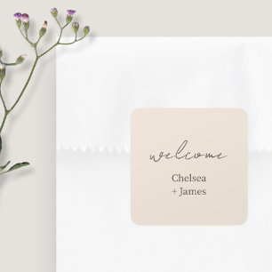 blush peach   Chic Script Welkom bruiloft Vierkante Sticker