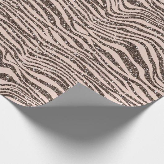 Blush Peach Chocolade Bruin Zebra Glitter Cadeaupapier (Hoek)