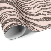 Blush Peach Chocolade Bruin Zebra Glitter Cadeaupapier (Rol Hoek)