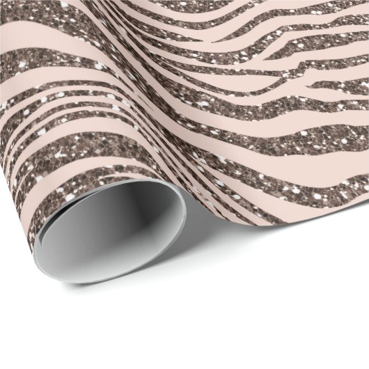 Blush Peach Chocolade Bruin Zebra Glitter Cadeaupapier (Rol Hoek)