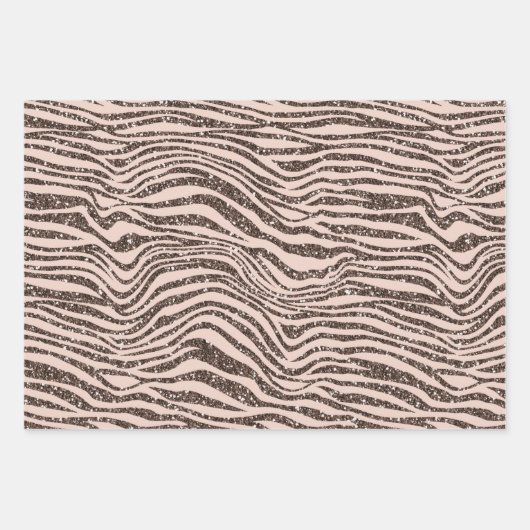 Blush Peach Chocolade Bruin Zebra Glitter Inpakpapier Vel (Voorkant 3)