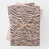 Blush Peach Chocolade Bruin Zebra Glitter Inpakpapier Vel (In situ)