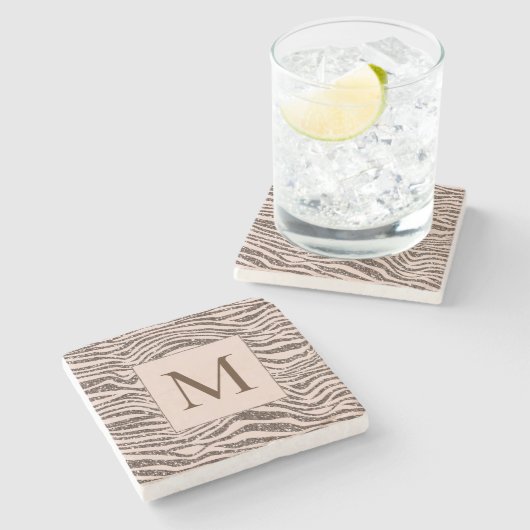 Blush Peach Chocolade Bruin Zebra Glitter Stenen Onderzetter (Zijkant)