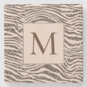 Blush Peach Chocolade Bruin Zebra Glitter Stenen Onderzetter (Voorkant)