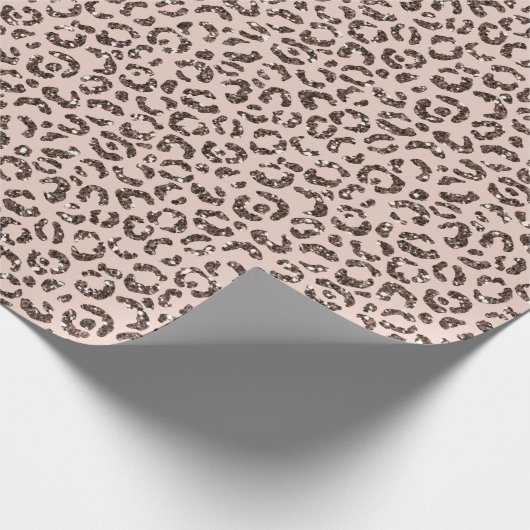 Blush Peach Chocolate Brown Leopard Glitter Cadeaupapier (Hoek)