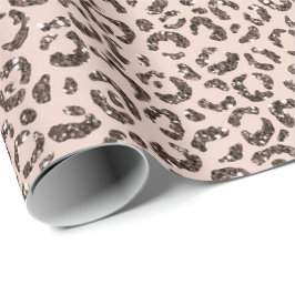 Blush Peach Chocolate Brown Leopard Glitter Cadeaupapier