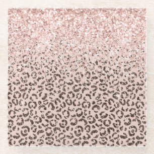 Blush Peach Chocolate Brown Leopard Glitter    Glazen Onderzetter
