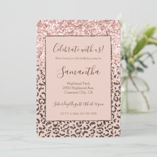 Blush Peach Chocolate Brown Leopard Glitter Kaart (Staand voorkant)