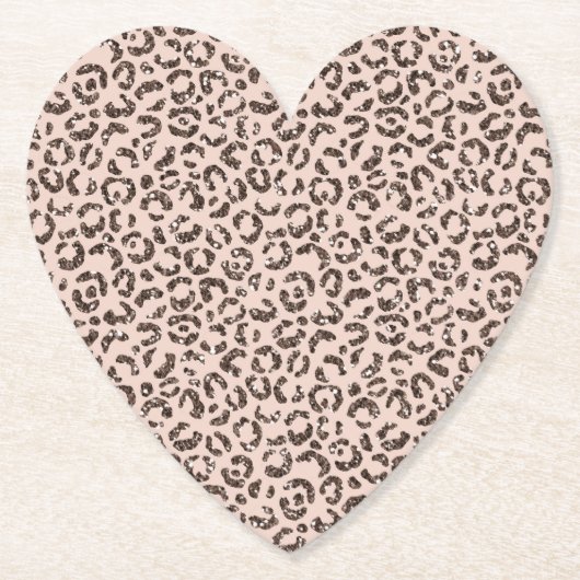 Blush Peach Chocolate Brown Leopard Glitter Kartonnen Onderzetters (Voorkant)