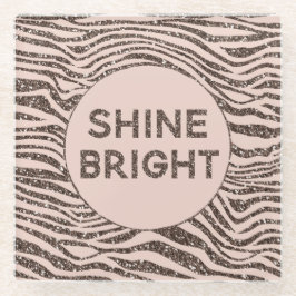 Blush Peach Chocolate Brown Zebra Glitter Shine Glazen Onderzetter