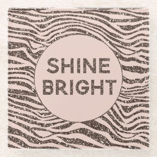 Blush Peach Chocolate Brown Zebra Glitter Shine Glazen Onderzetter (Voorkant)