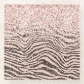 Blush Peach Chocolate Brown Zebra Print Glitter    Glazen Onderzetter (Voorkant)