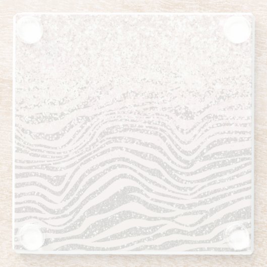 Blush Peach Chocolate Brown Zebra Print Glitter    Glazen Onderzetter (Achterkant)