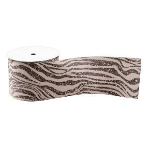 Blush Peach Chocolate Brown Zebra Print Glitter Grosgrain Lint
