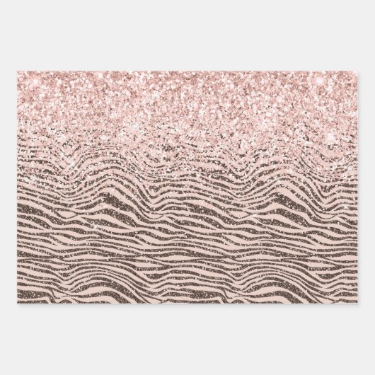 Blush Peach Chocolate Brown Zebra Print Glitter Inpakpapier Vel (Voorkant)