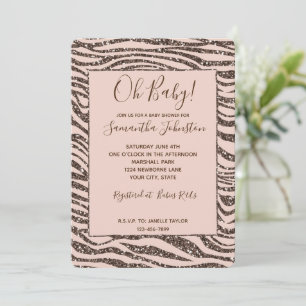 Blush Peach Chocolate Brown Zebra Print Glitter Kaart