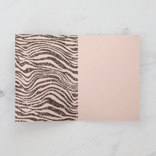 Blush Peach Chocolate Brown Zebra Print Glitter Kaart (Binnen)