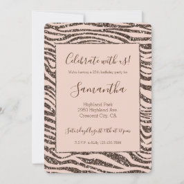 Blush Peach Chocolate Brown Zebra Print Glitter Kaart