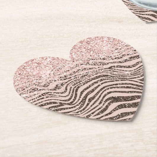 Blush Peach Chocolate Brown Zebra Print Glitter Kartonnen Onderzetters (Gekanteld)