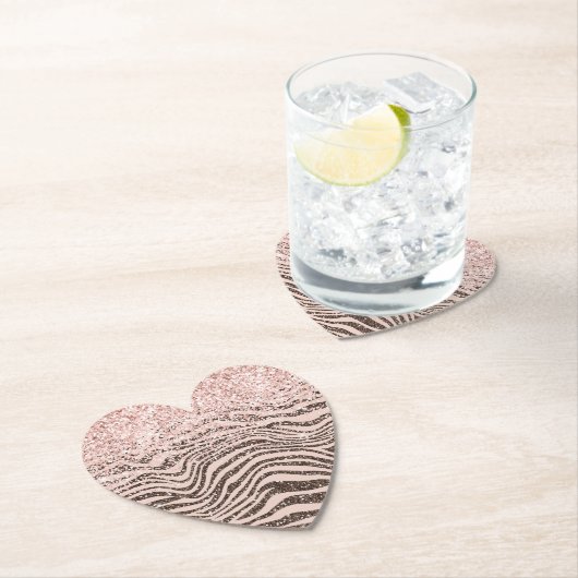 Blush Peach Chocolate Brown Zebra Print Glitter Kartonnen Onderzetters (Insitu)