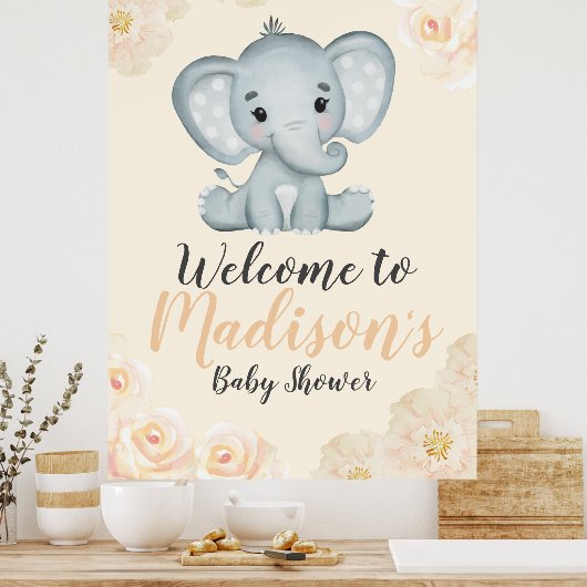 Blush Peach Elephant Welcome Sign Poster (Keuken)