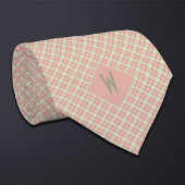 Blush Peach en Green Plaid Monogram Stropdas
