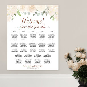 Blush Peach Floral 14 Table Wedding Seating Chart Poster