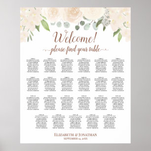 Blush Peach Floral 23 Table Wedding Seating Chart Poster