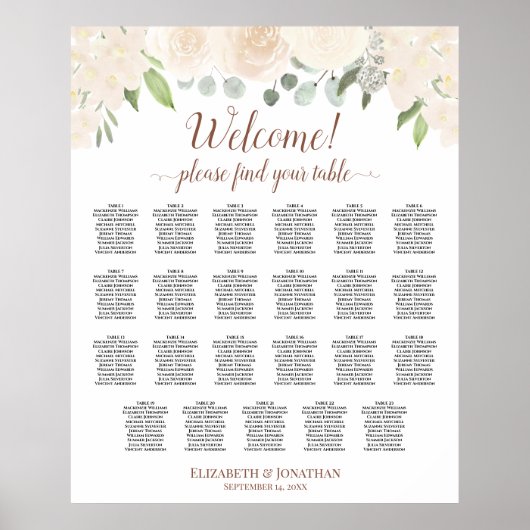 Blush Peach Floral 23 Table Wedding Seating Chart Poster (Voorkant)