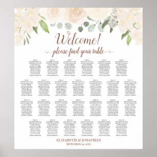 Blush Peach Floral 26 Table Wedding Seating Chart Poster