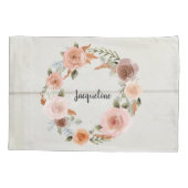 Blush Peach Floral BOHO krans rustiek hout meisje Kussensloop (Achterkant)