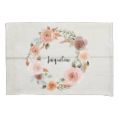 Blush Peach Floral BOHO krans rustiek hout meisje Kussensloop (Voorkant)