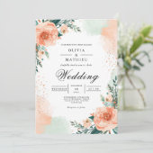 Blush Peach Floral Elegance bruiloft Kaart (Staand voorkant)