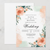 Blush Peach Floral Elegance bruiloft Kaart (Voorkant / Achterkant)