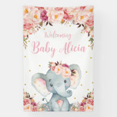 Blush Peach Floral Elephant Baby shower Backdrop Spandoek (Verticaal)