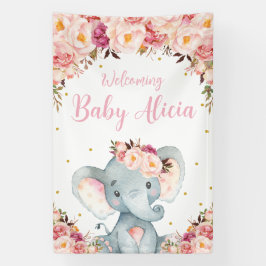 Blush Peach Floral Elephant Baby shower Backdrop Spandoek