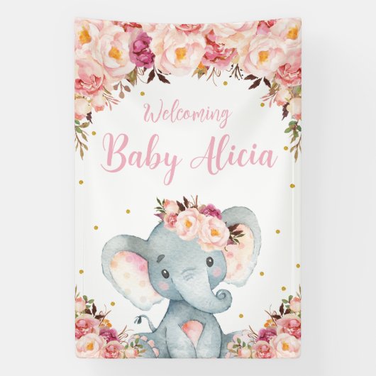 Blush Peach Floral Elephant Baby shower Backdrop Spandoek (Verticaal)