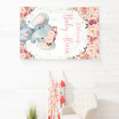 Blush Peach Floral Elephant Baby shower Backdrop Spandoek (Insitu)