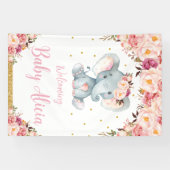 Blush Peach Floral Elephant Baby shower Welkom Spandoek (Horizontaal)