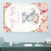 Blush Peach Floral Elephant Baby shower Welkom Spandoek (Beurs)