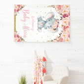 Blush Peach Floral Elephant Baby shower Welkom Spandoek (Insitu)