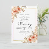 Blush Peach Floral Frame Wedding Kaart (Staand voorkant)