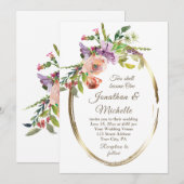 Blush Peach Floral Gold Lijst Christelijk bruiloft Kaart (Voorkant / Achterkant)