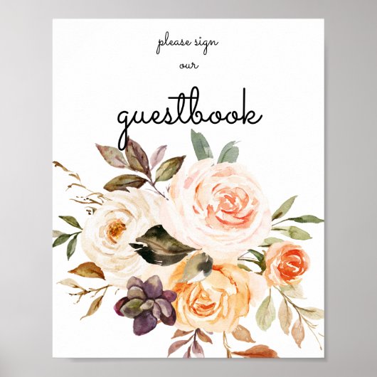 Blush & Peach Floral Guestbook Sign Poster (Voorkant)