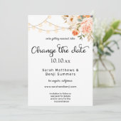 Blush & Peach Floral & Lichten wijzigen Datum Kaart (Staand voorkant)